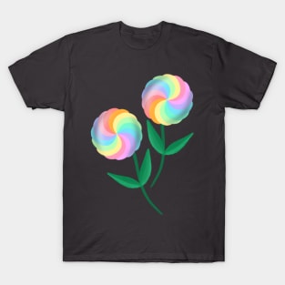 Twin lollipop flowers with colorful rainbow design T-Shirt